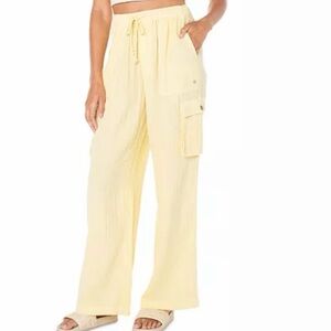 NWT, Roxy Oceanside Wide-Leg Drawstring Pants in Golden Haze Vintage, Size Small